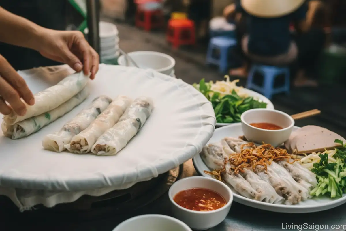 must-try dishes saigon banh cuon steamed rice rolls with herbs