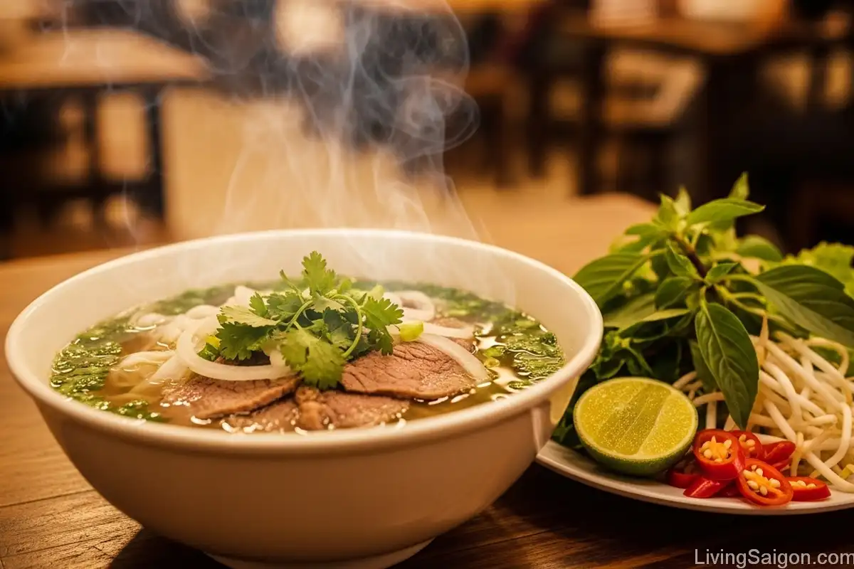 must-try dishes saigon pho bowl with herbs and broth